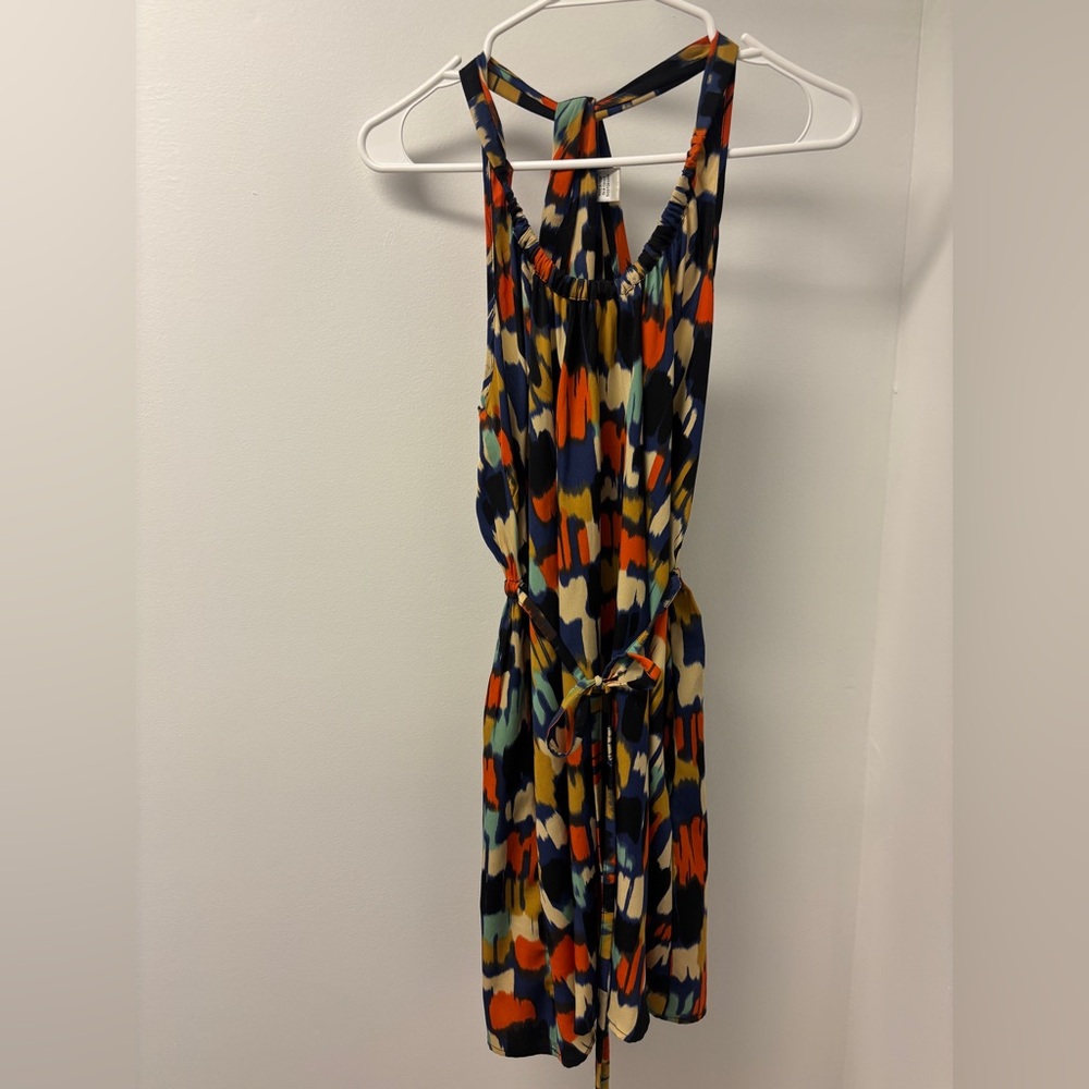 Pinky Vibrant Backless Dress with Abstract Print